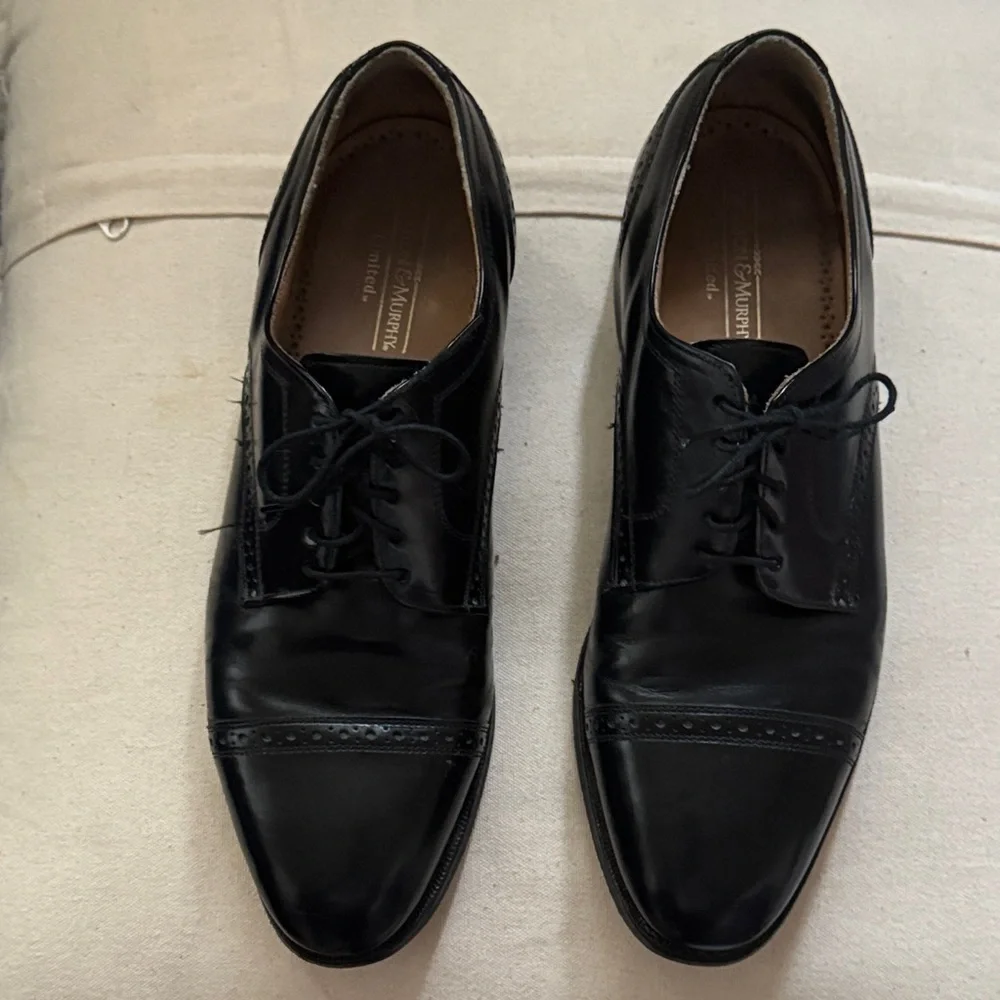 Johnston & Murphy Black Bradford Cap Toe Leather Men's Dress Shoes Sz‎ 8 1/2